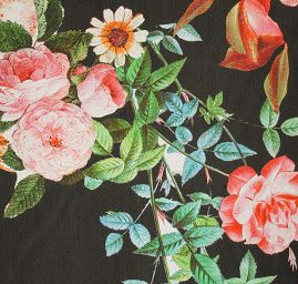 Hedvábná látka motiv velkých květů černá