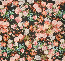 Hedvábná látka motiv velkých květů černá