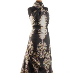 Hedvábná látka romantický vzor květin fialová