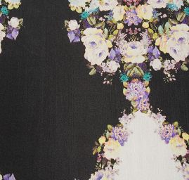 Hedvábná látka romantický vzor květin fialová