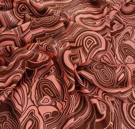 Hedvábná látka avangardní motiv růžová/hnědá