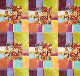 Viskozvoý úplet kupón vzor kostky/kavárna