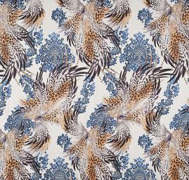 Pružná bavlněná látka tisk květinový motiv/peří