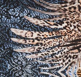 Pružná bavlněná látka tisk zvířecí motiv/peří/květy