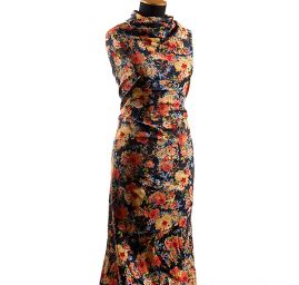 Pružná bavlněná látka tisk květy