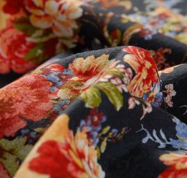 Pružná bavlněná látka tisk květy