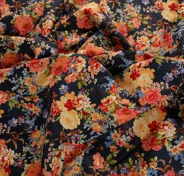 Pružná bavlněná látka tisk květy