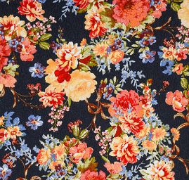 Pružná bavlněná látka tisk květy