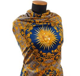 Exkluzivní bavlněný samet motiv slunce/amfora modrá