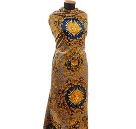 Exkluzivní bavlněný samet motiv slunce/amfora modrá