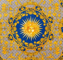 Exkluzivní bavlněný samet motiv slunce/amfora modrá