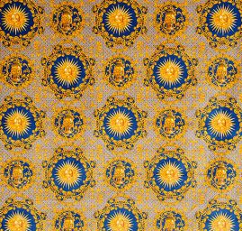 Exkluzivní bavlněný samet motiv slunce/amfora modrá