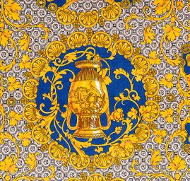 Exkluzivní bavlněný samet motiv slunce/amfora modrá