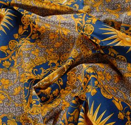 Exkluzivní bavlněný samet motiv slunce/amfora modrá