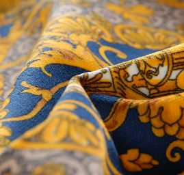 Exkluzivní bavlněný samet motiv slunce/amfora modrá