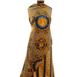 Exkluzivní bavlněný samet motiv slunce/amfora modrá