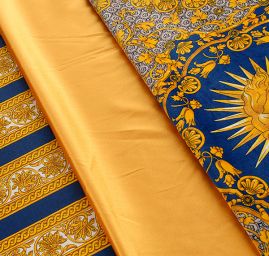 Exkluzivní bavlněný samet motiv slunce/amfora modrá