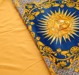 Exkluzivní bavlněný samet motiv slunce/amfora modrá