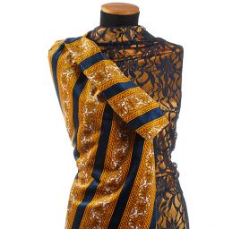 Exkluzivní bavlněný samet ornament/pruh modrý