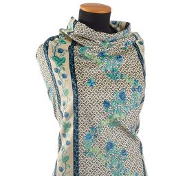 Bavlněný samet květinový motiv modrý