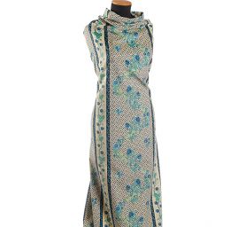 Bavlněný samet květinový motiv modrý