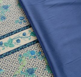 Bavlněný samet květinový motiv modrý