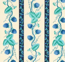 Bavlněný samet květinový motiv pruhy modrý