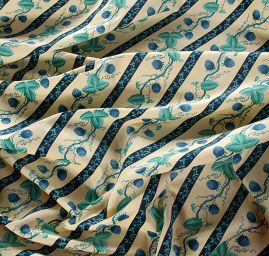 Bavlněný samet květinový motiv pruhy modrý