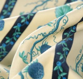 Bavlněný samet květinový motiv pruhy modrý