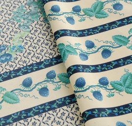 Bavlněný samet květinový motiv pruhy modrý