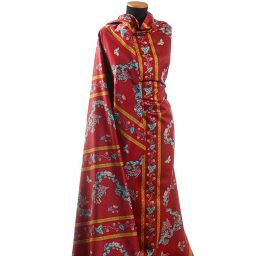 Bavlněný samet květinový motiv červený