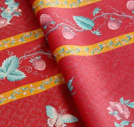 Bavlněný samet květinový motiv červený
