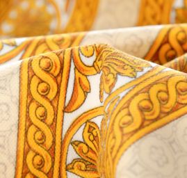 Exkluzivní bavlněný samet ornament/pruh žlutý