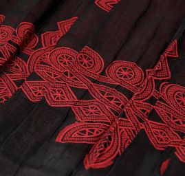 Taft kupón tvarovaný kraj starorůžová/černá