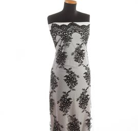 Krajka výšivka na tylu květinový motiv černá