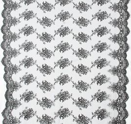 Krajka výšivka na tylu květinový motiv černá