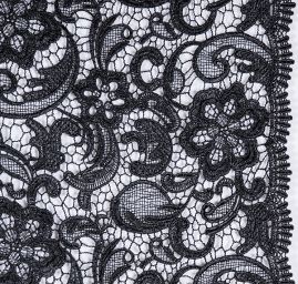Efektní hrubá krajka květinový vzor černá
