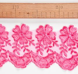 Krajka lem jemná výšivka na tylu fuchsiová