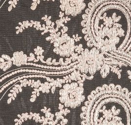 Krajka bordurová výšivka na tylu květy pudrová 