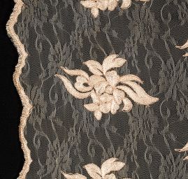 Krajka bordurová na tylu květy béžová