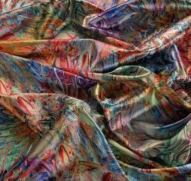 Pružný satén digitální tisk fantazie květin žlutá