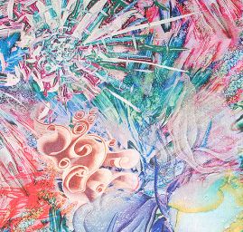 Pružný satén digitální tisk fantize květin modrá