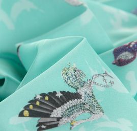 Krepdešín imitace hedvábí tisk plameňáci