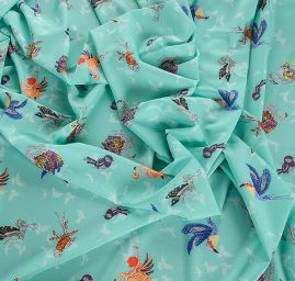 Krepdešín imitace hedvábí tisk plameňáci