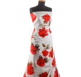 Saténová látka tisk velké růže slonová kost 