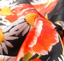 Saténová látka tisk imitace hedvábí kopretiny