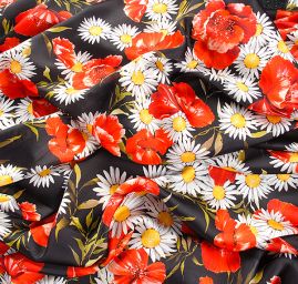 Saténová látka tisk imitace hedvábí kopretiny