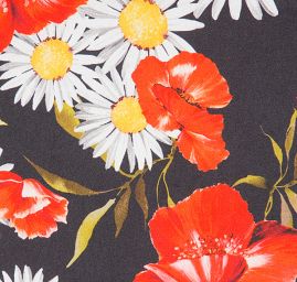 Saténová látka tisk imitace hedvábí kopretiny