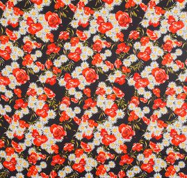 Saténová látka tisk imitace hedvábí kopretiny