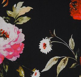 Hedvábný šifon motiv květin černý